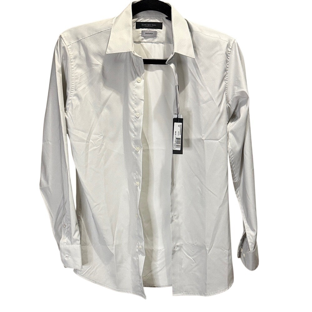 Marc New York Men's Skinny‎ Fit Dress Shirt White Micro Dot Pattern Size 16R